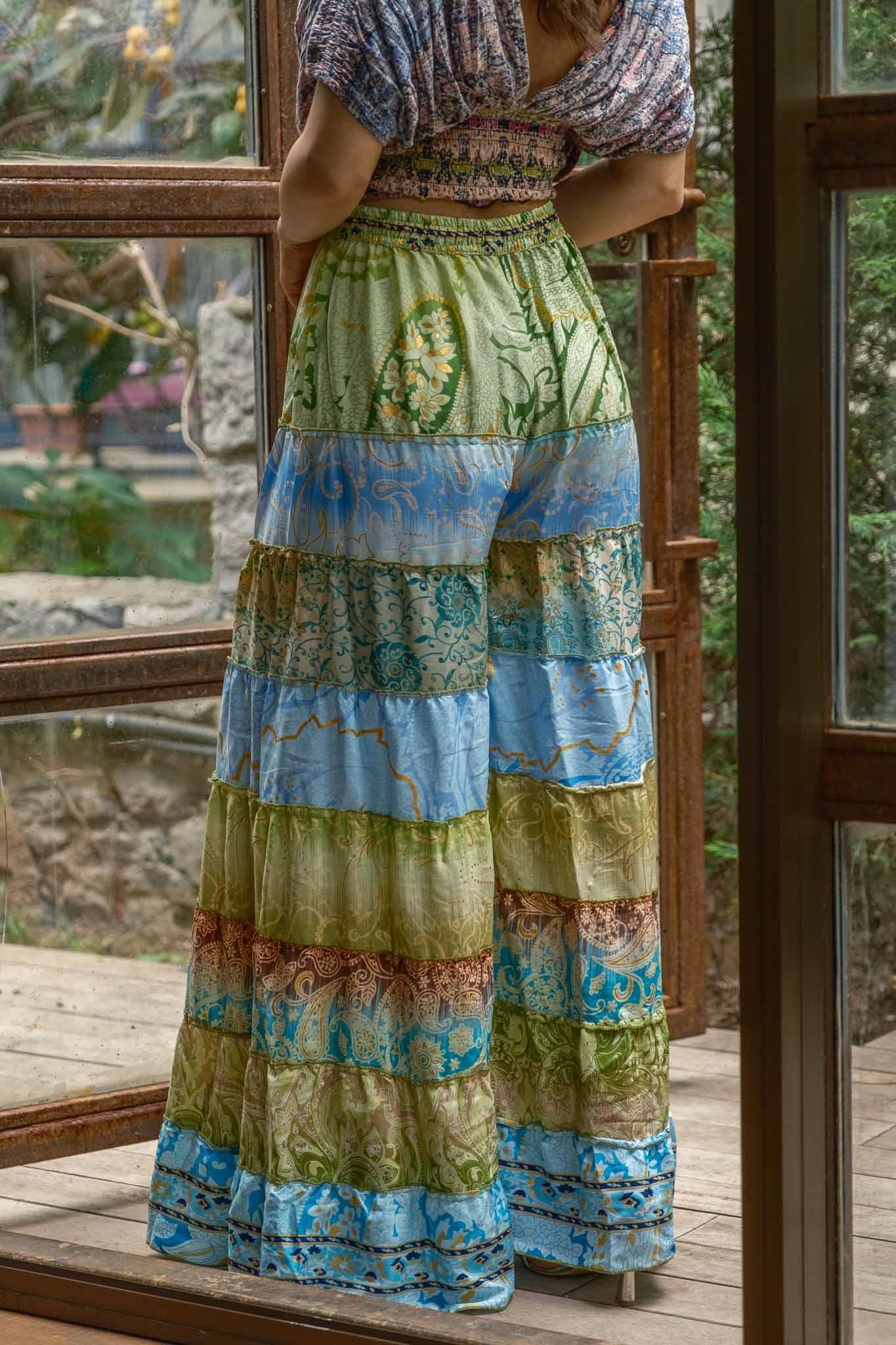 Mavi Bohem Patchwork Palazzo İpek Pantolon