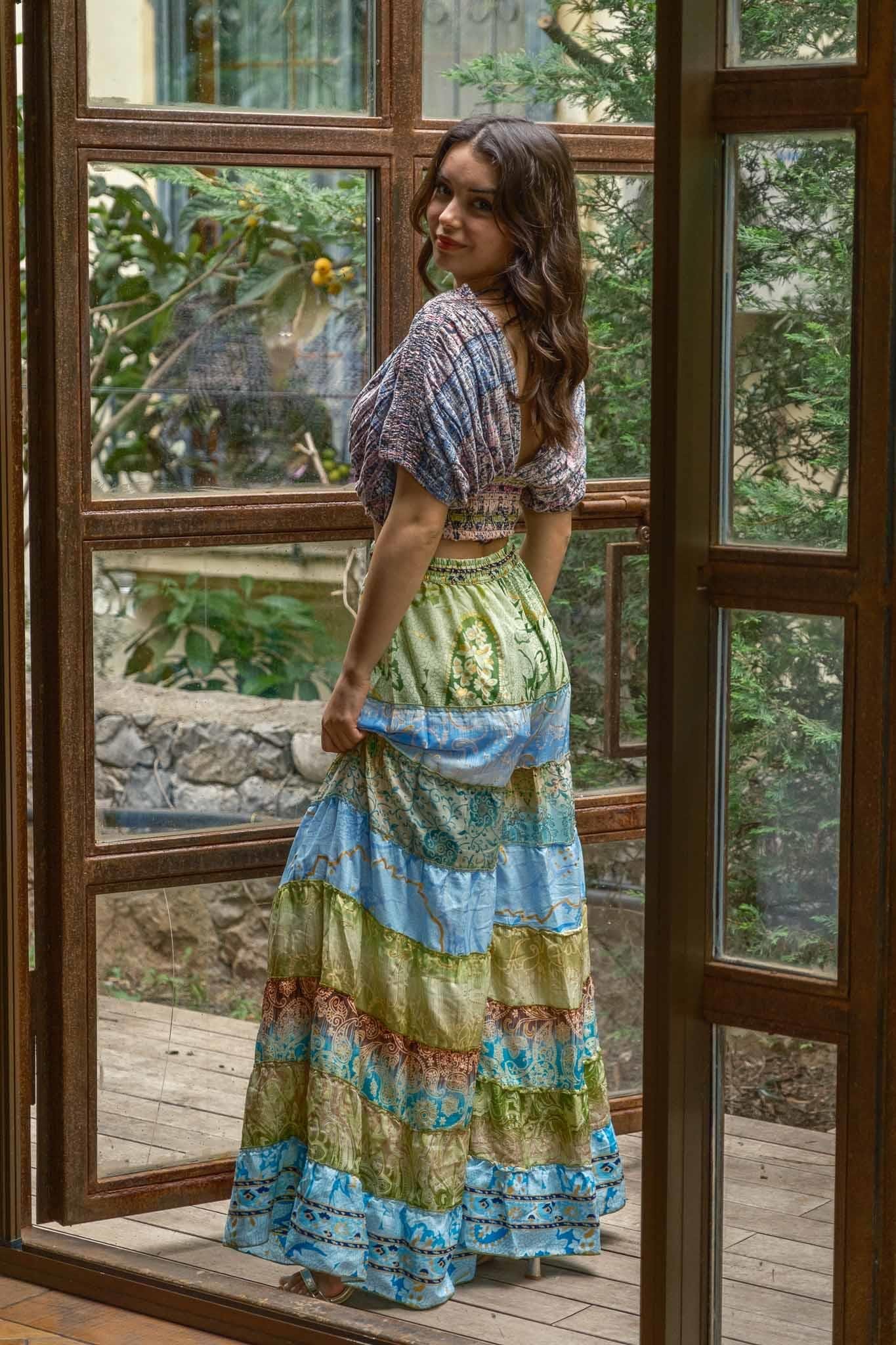 Mavi Bohem Patchwork Palazzo İpek Pantolon