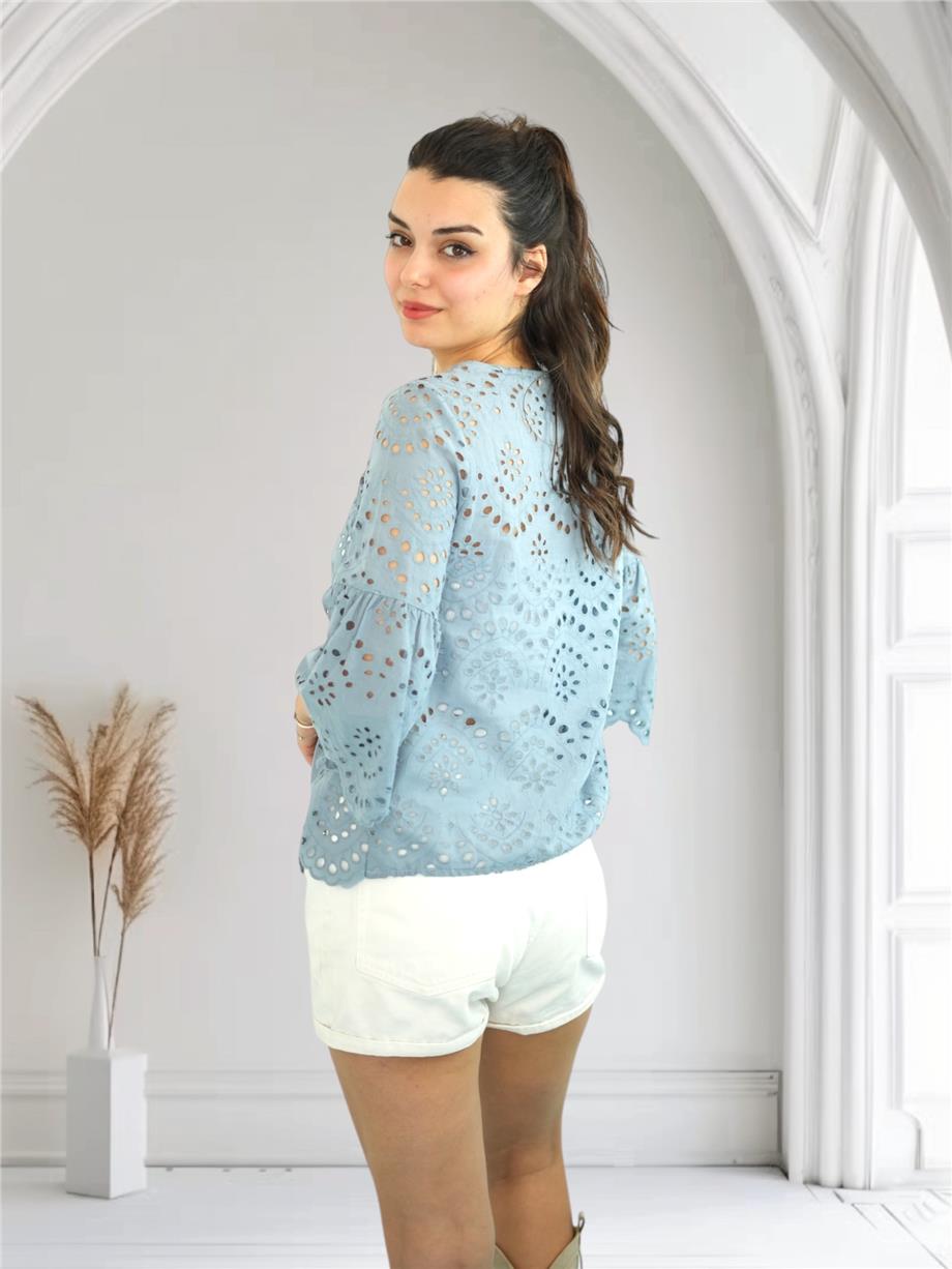 Mavi Brode Detaylı Bluz