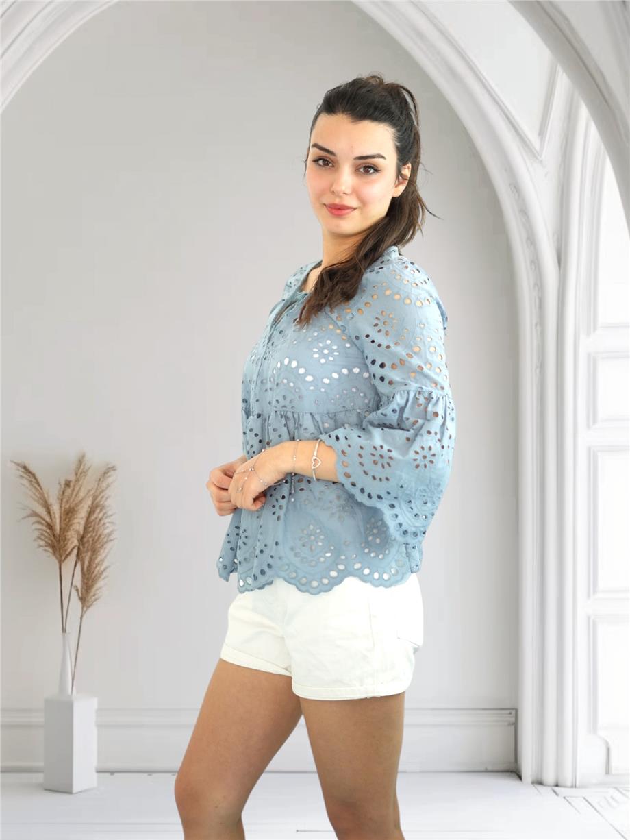 Mavi Brode Detaylı Bluz
