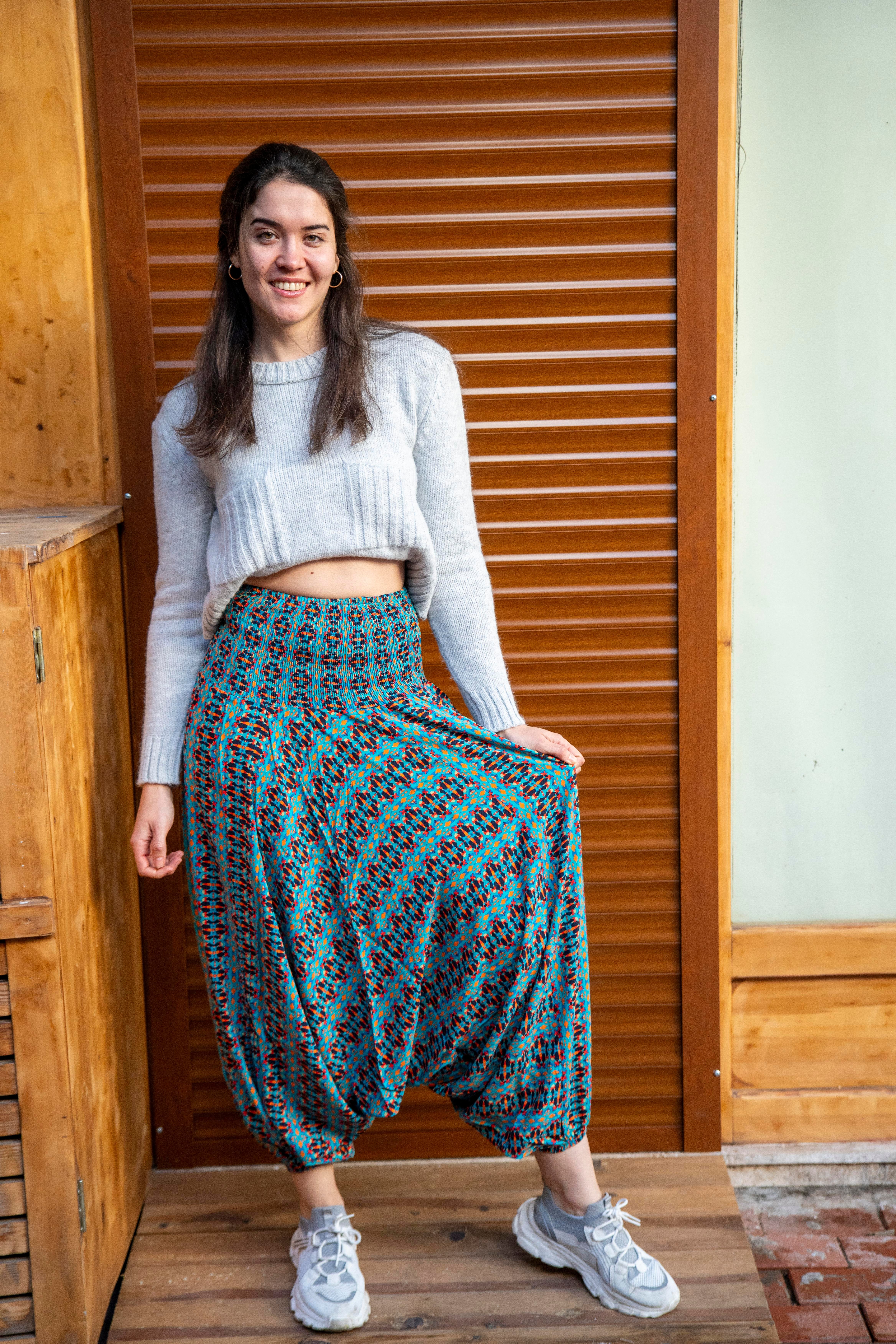 Mavi Harmoni Gipe Bel Detaylı Şalvar