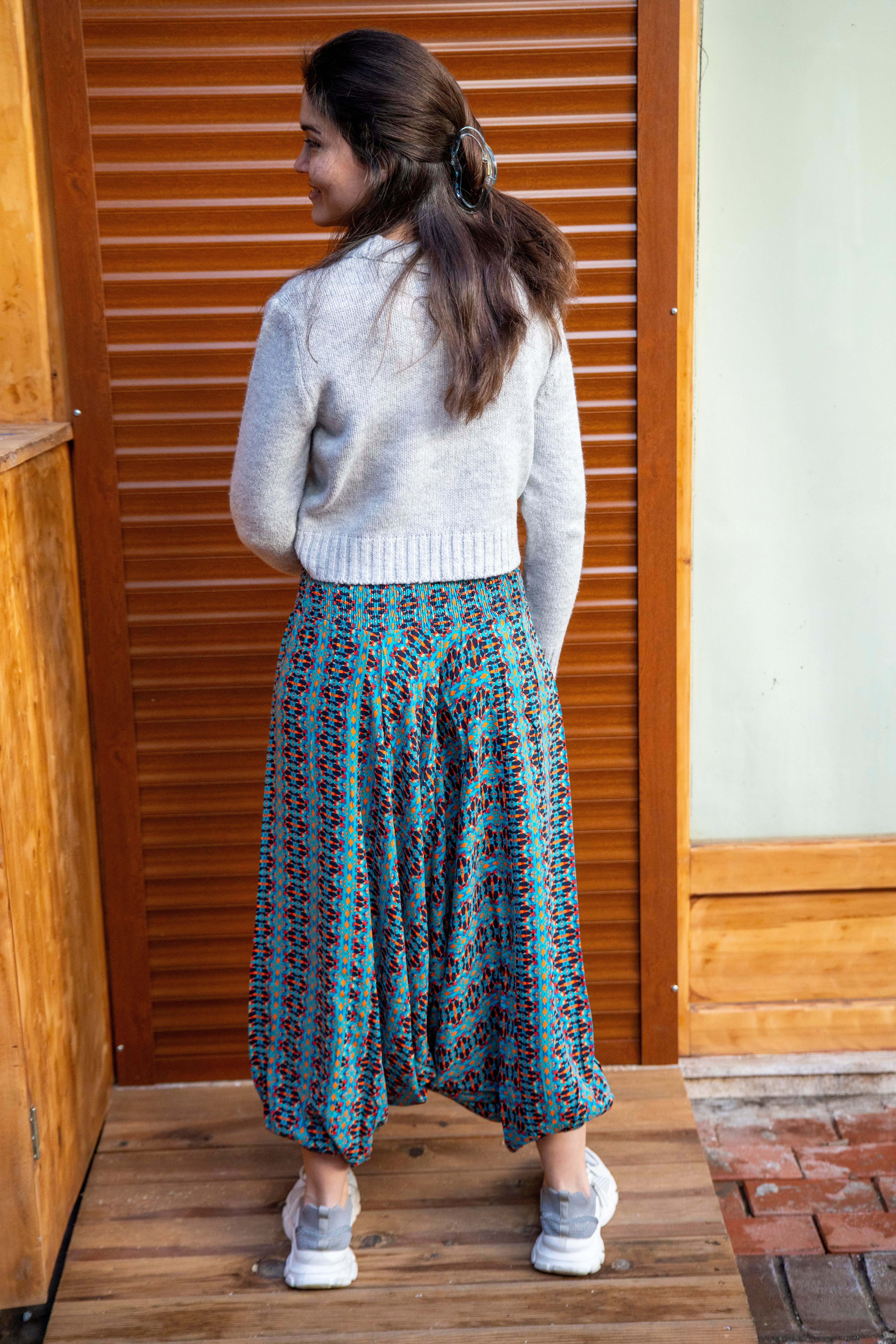 Mavi Harmoni Gipe Bel Detaylı Şalvar