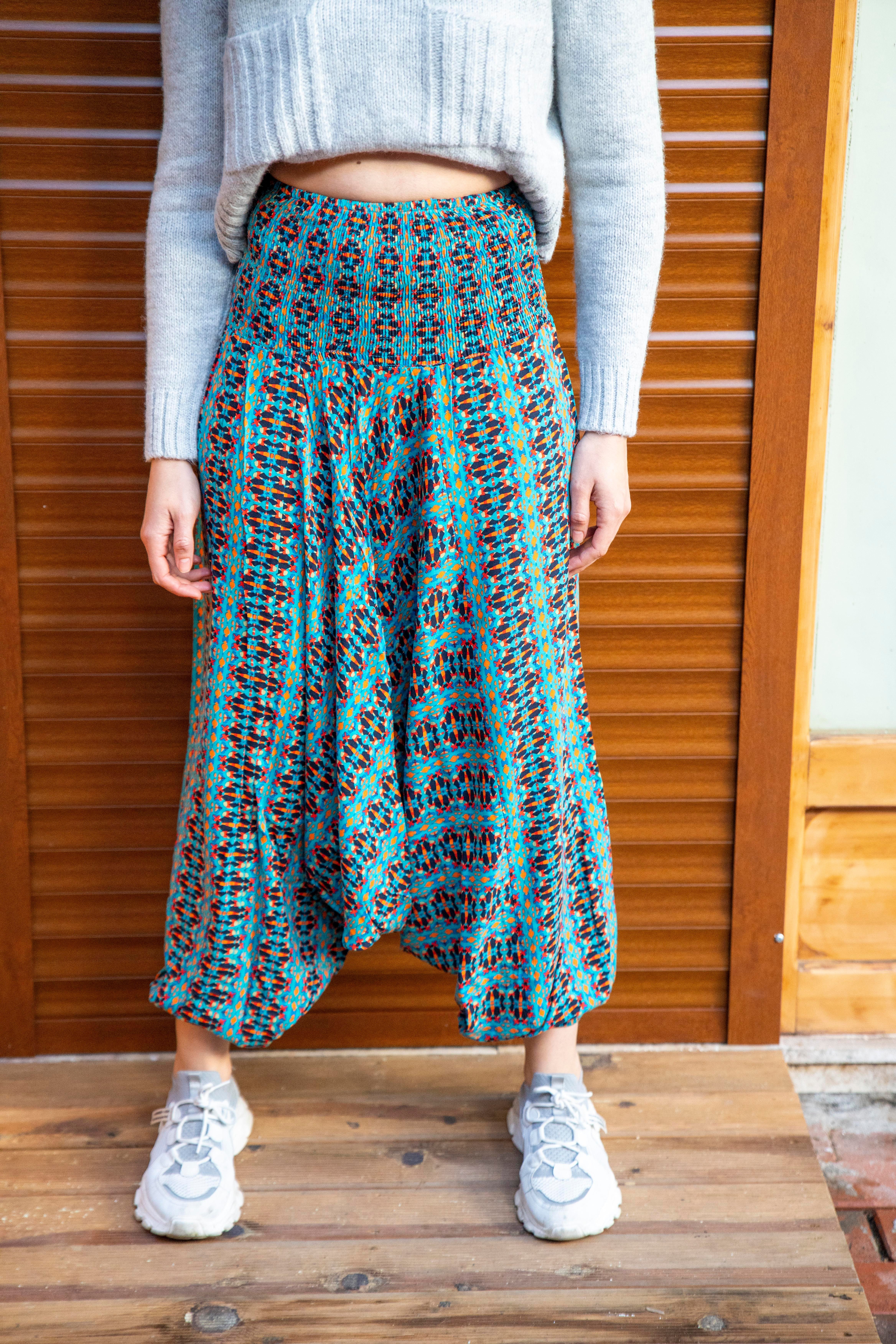 Mavi Harmoni Gipe Bel Detaylı Şalvar