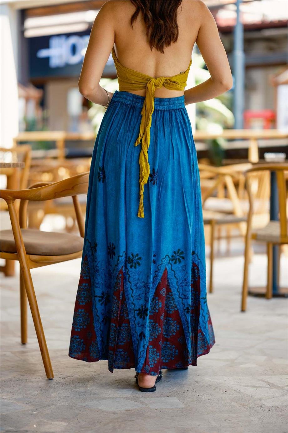 Mavi Nakışlı Uzun Etek