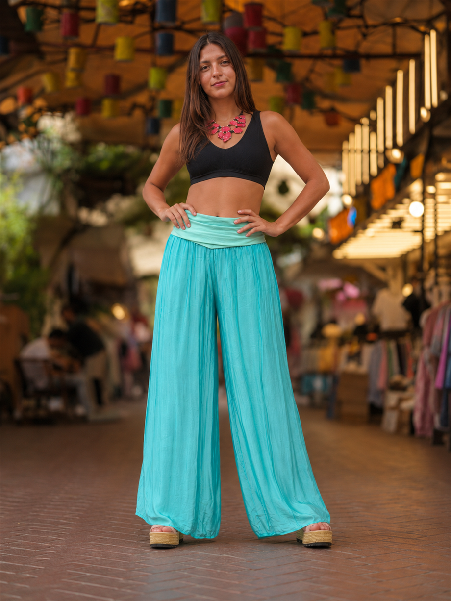 Mint Yeşili Renk İpek Pantolon