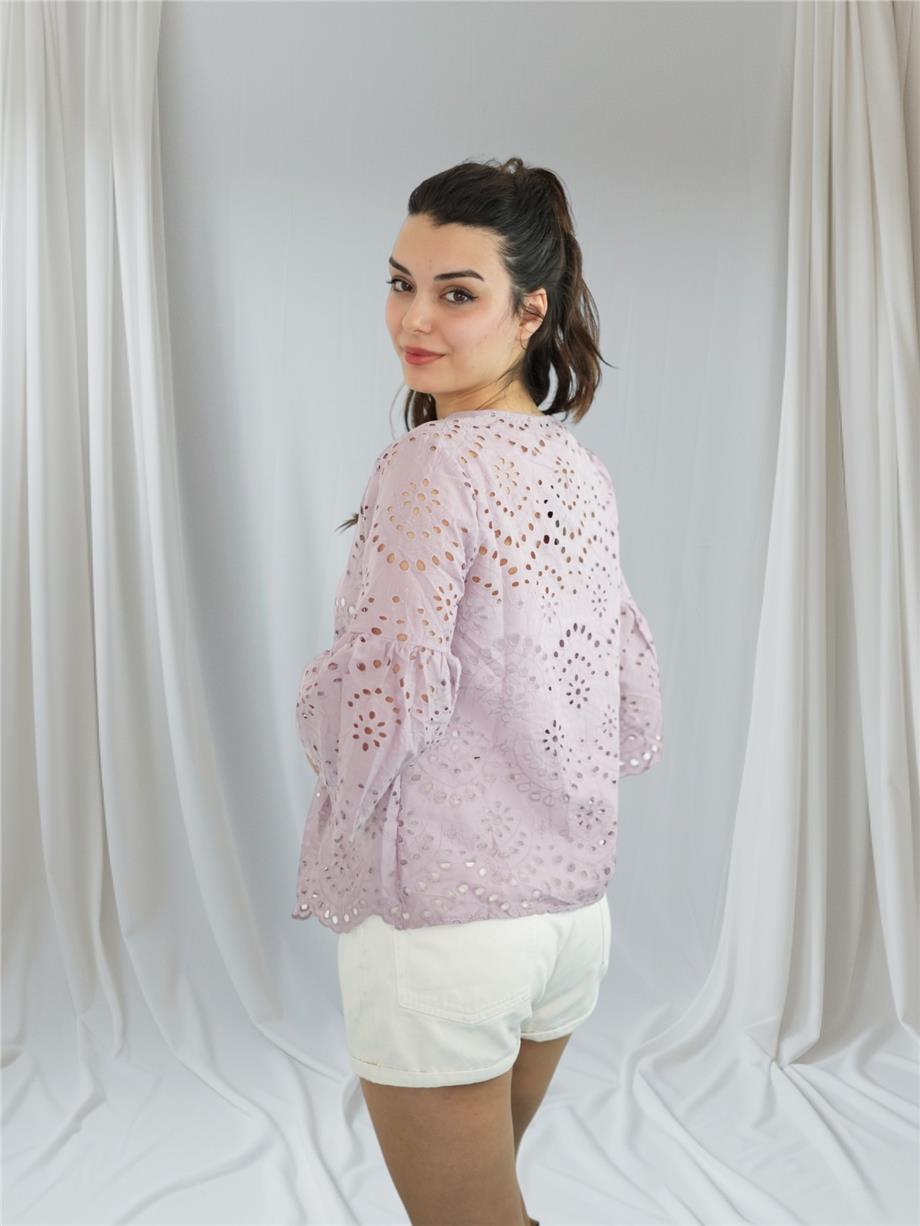 Mor Brode Detaylı Bluz