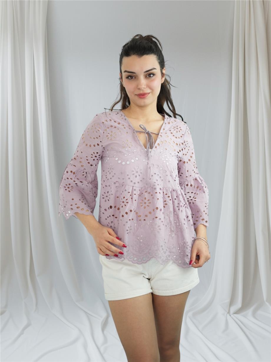 Mor Brode Detaylı Bluz
