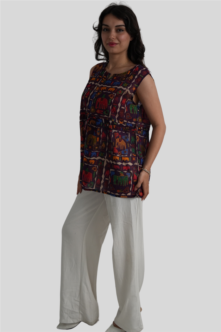 Mor Fil Desenli Bohem Bluz