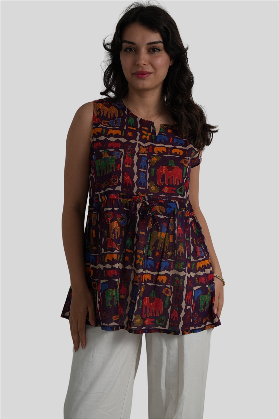 Mor Fil Desenli Bohem Bluz