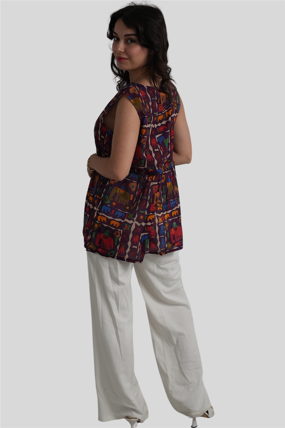 Mor Fil Desenli Bohem Bluz