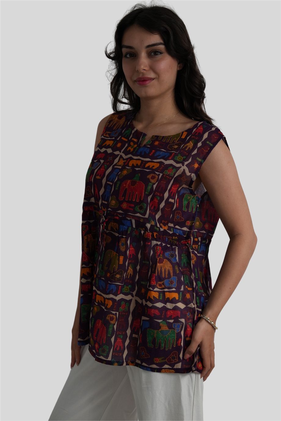Mor Fil Desenli Bohem Bluz