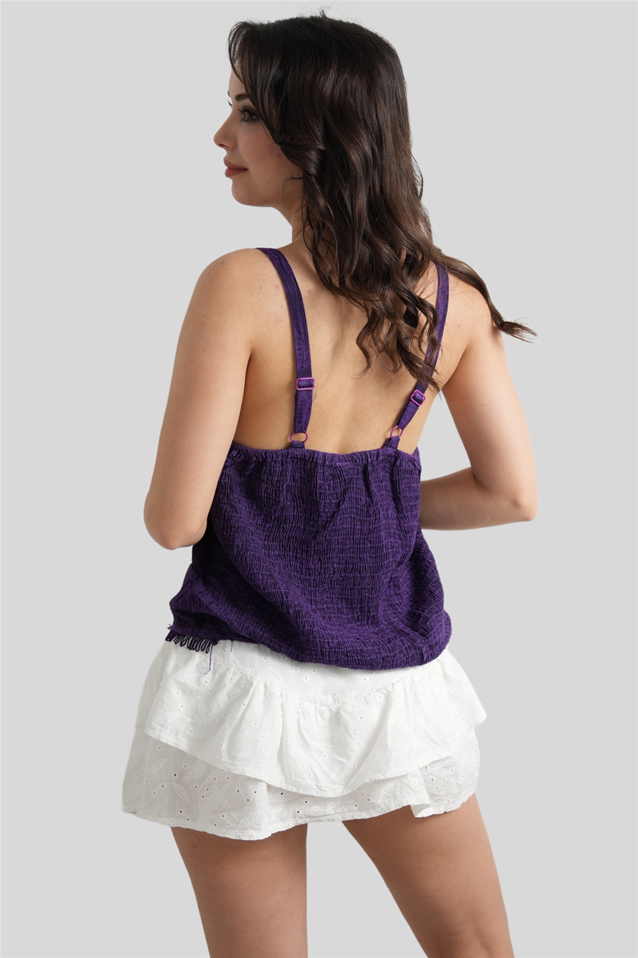 Mor Hint Nakışlı Bohem Askılı Bluz