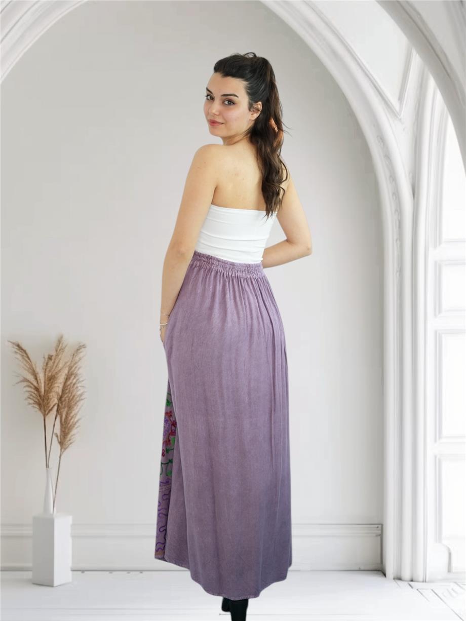 Mor İşlemeli Uzun Etek