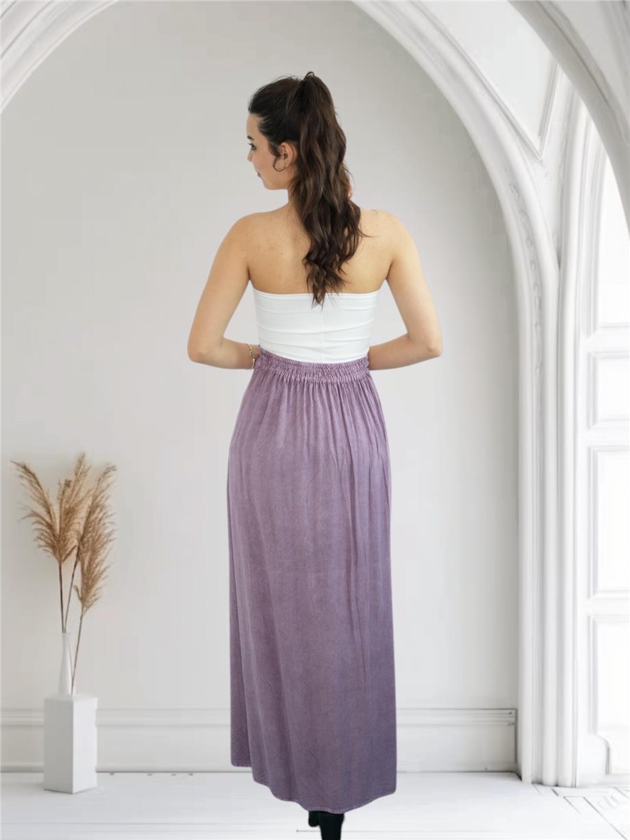 Mor İşlemeli Uzun Etek