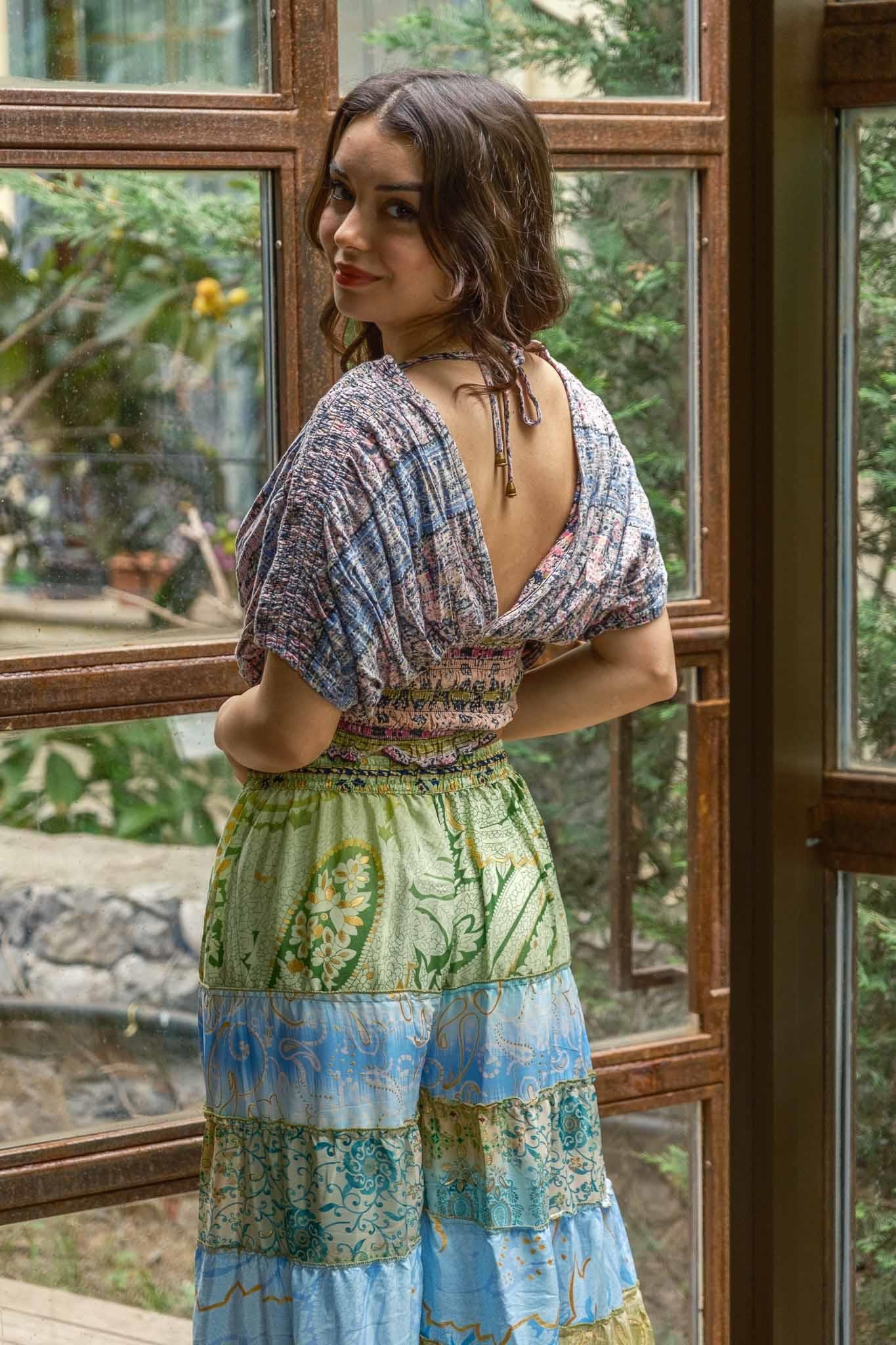 Mor Önü Arkası V Yaka Bluz