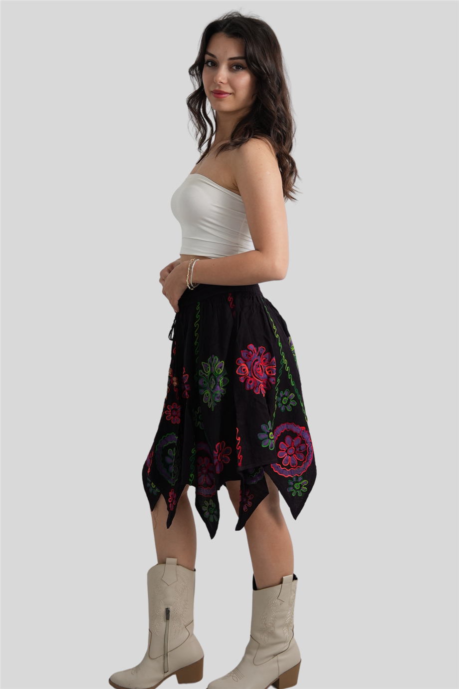 Mor Renk Çiçek Desenli Hint Etek