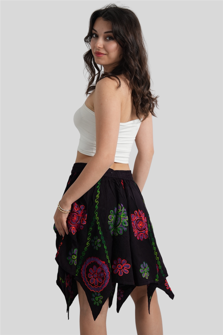 Mor Renk Çiçek Desenli Hint Etek