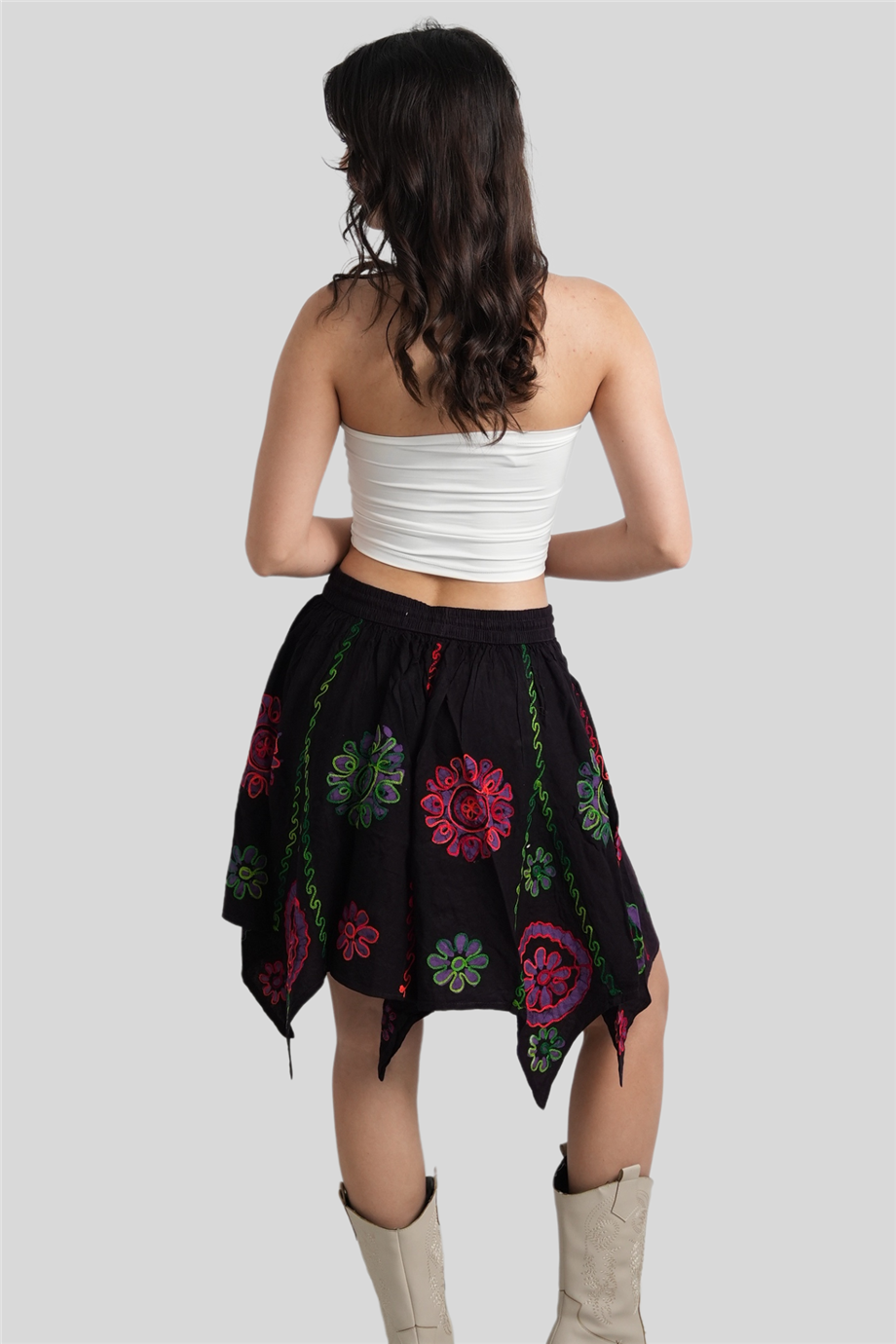 Mor Renk Çiçek Desenli Hint Etek