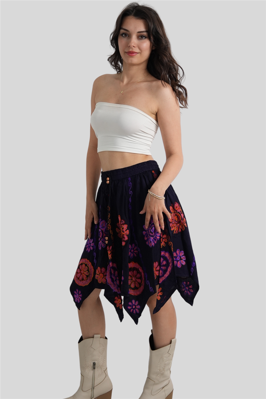 Mor Renk Papatya Desenli Hint Etek