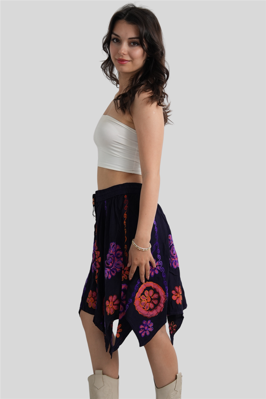 Mor Renk Papatya Desenli Hint Etek