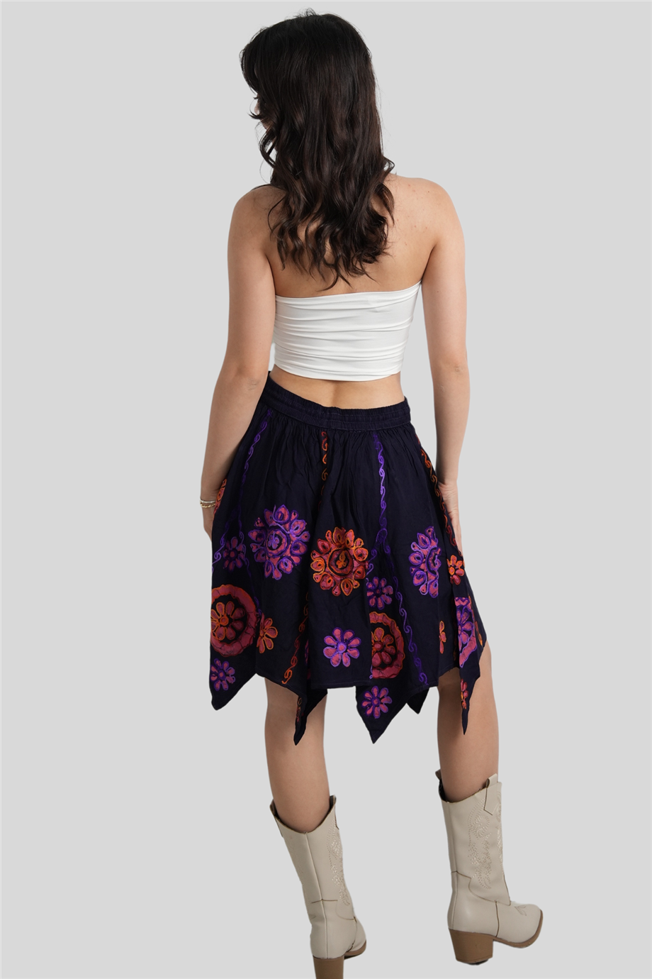 Mor Renk Papatya Desenli Hint Etek