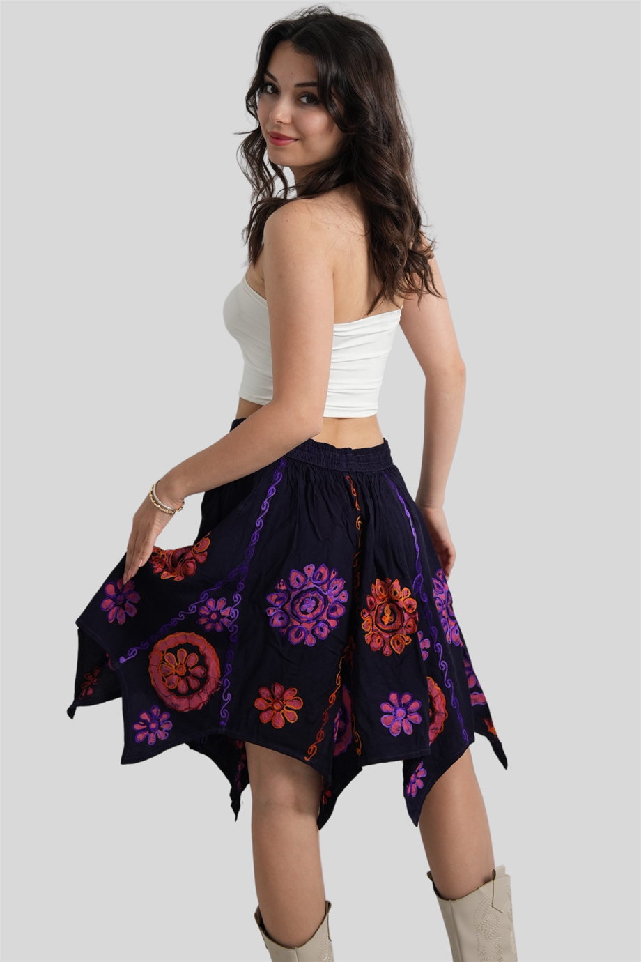 Mor Renk Papatya Desenli Hint Etek