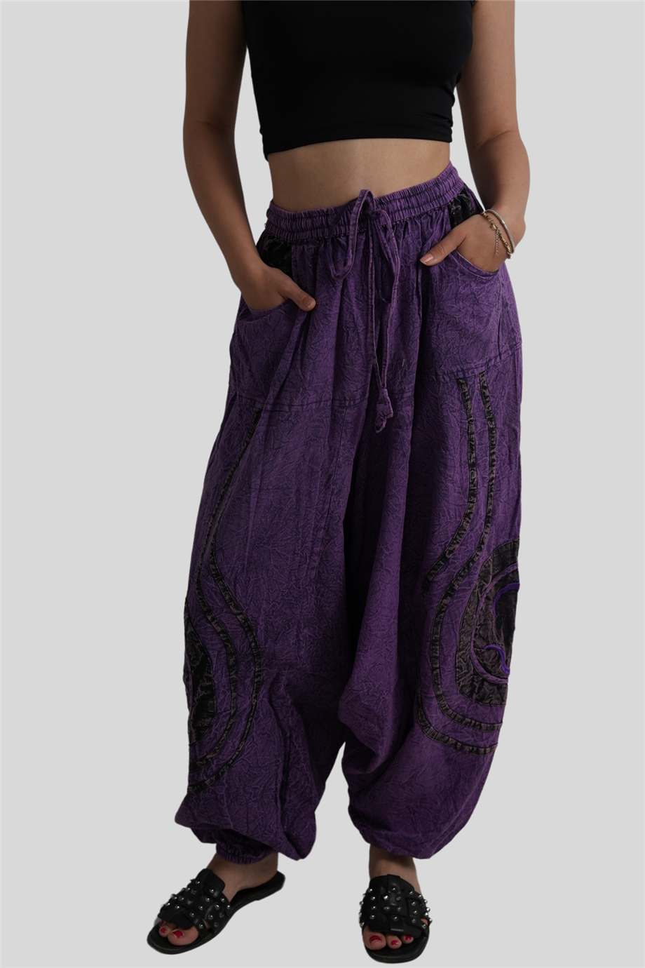 Mor Renk Unisex Bohem Nepal Şalvar