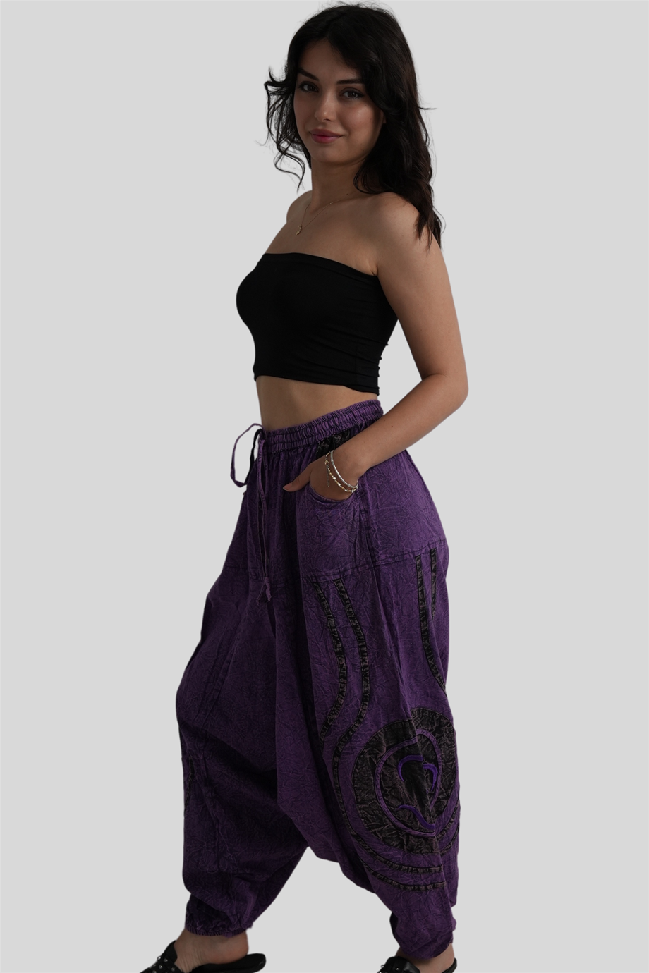 Mor Renk Unisex Bohem Nepal Şalvar