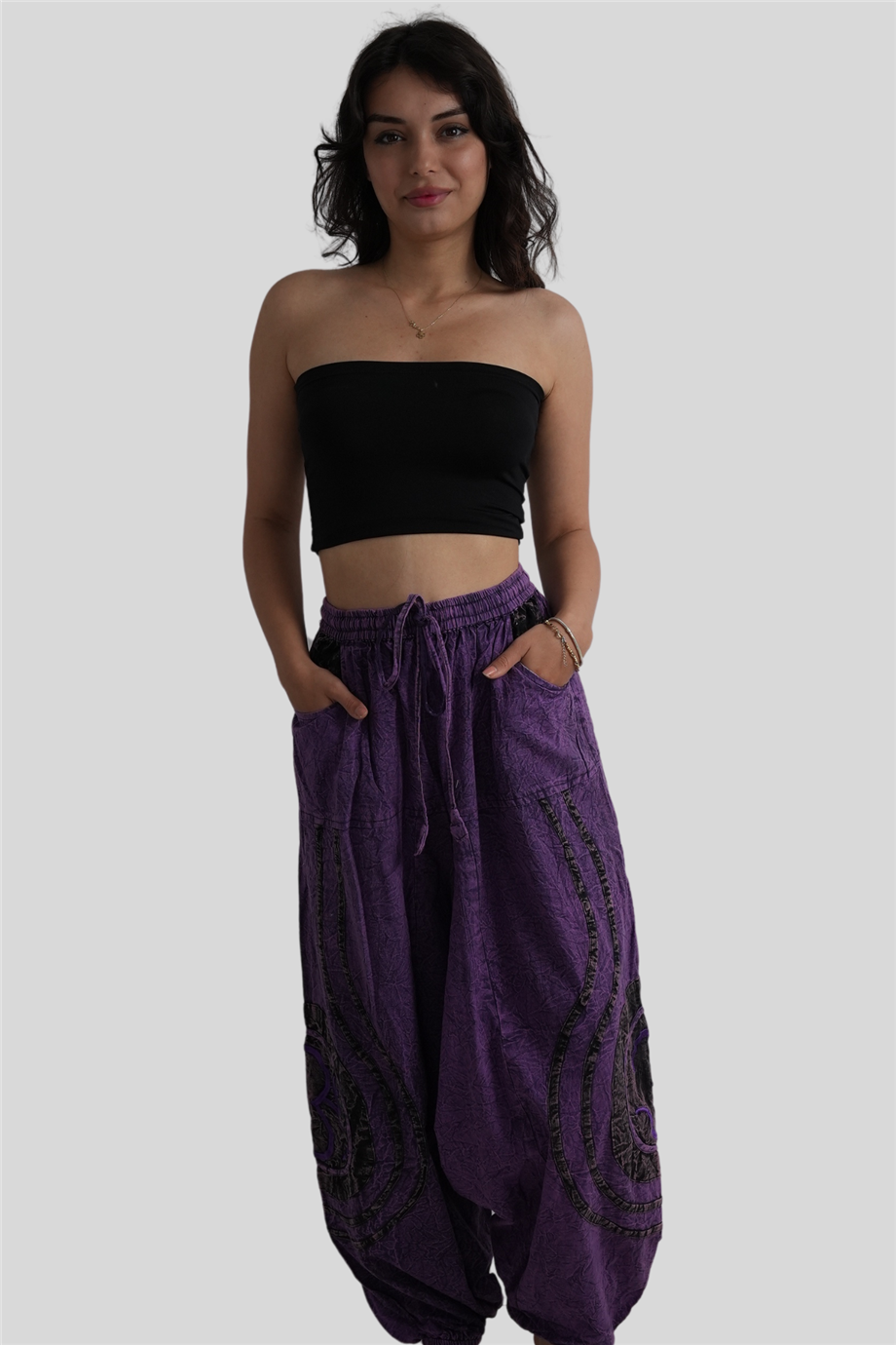 Mor Renk Unisex Bohem Nepal Şalvar