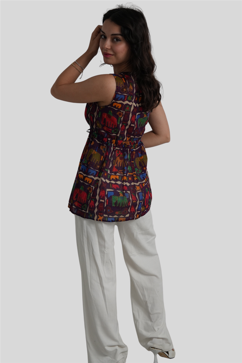 Mürdüm Fil Desenli Bohem Bluz