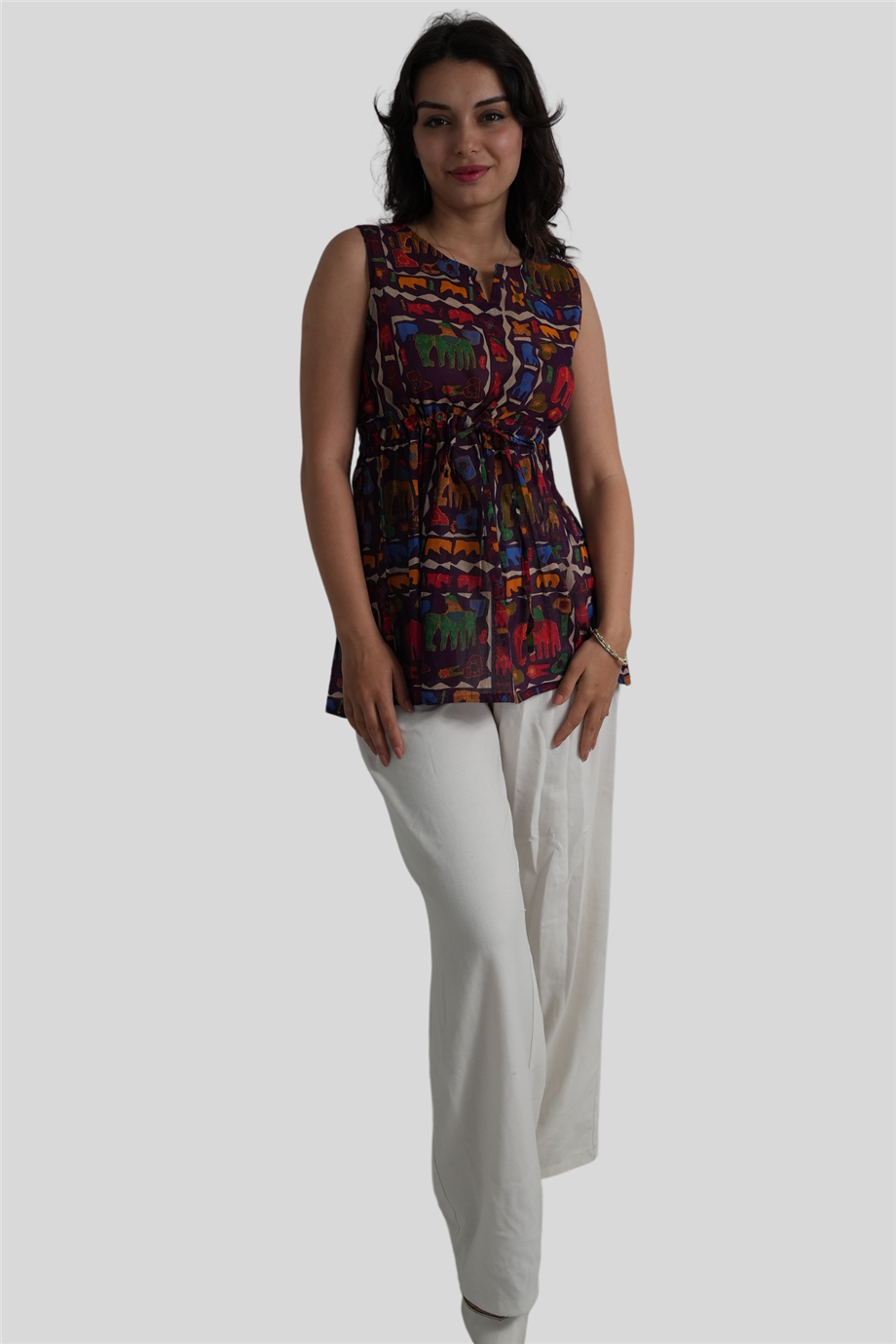 Mürdüm Fil Desenli Bohem Bluz