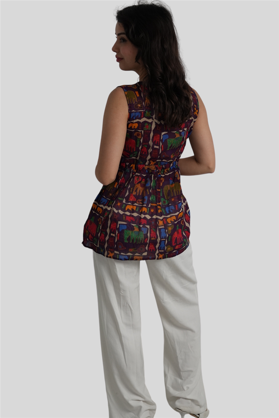 Mürdüm Fil Desenli Bohem Bluz