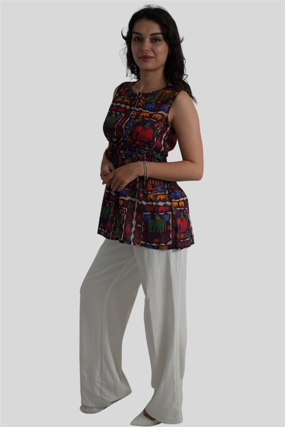 Mürdüm Fil Desenli Bohem Bluz