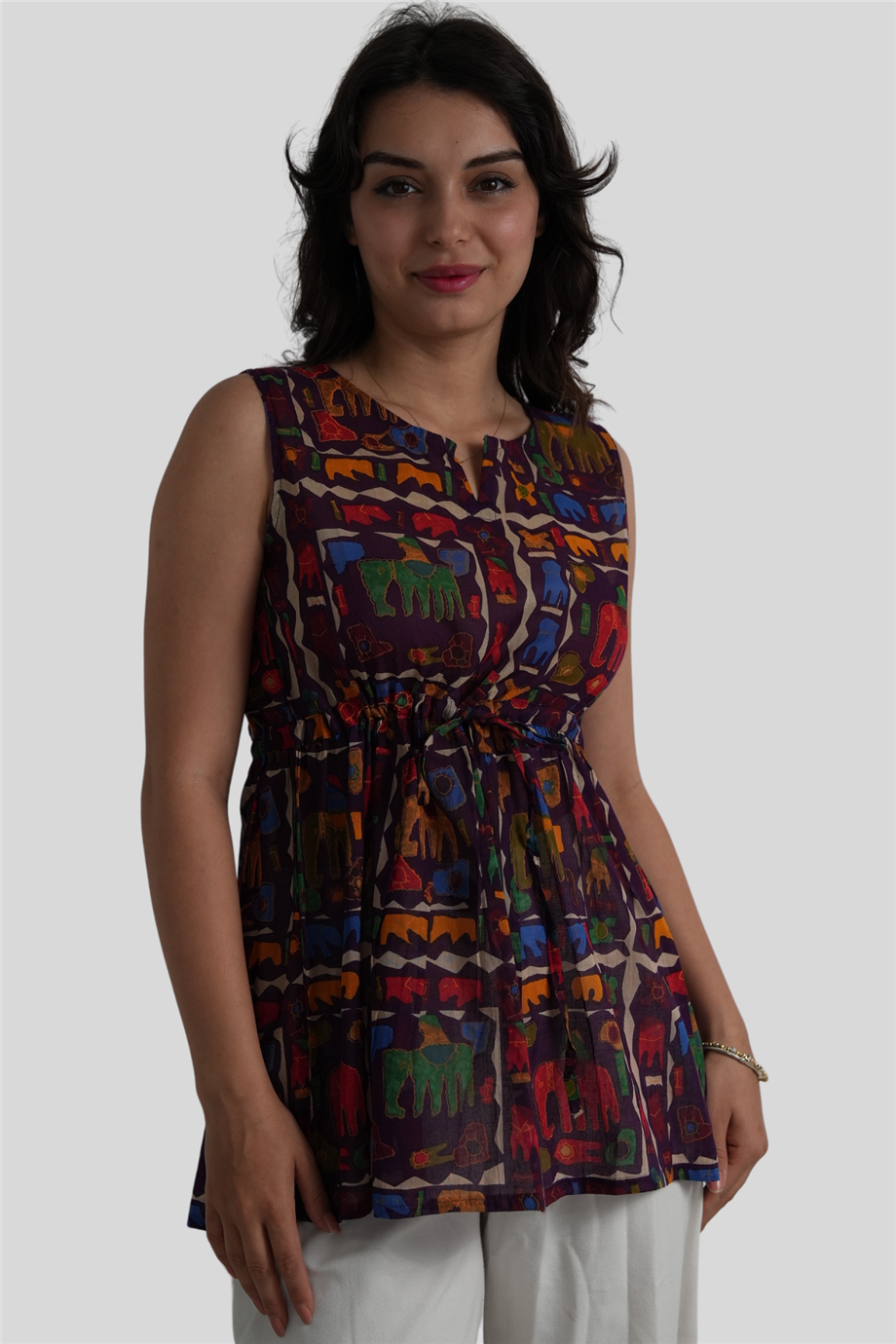 Mürdüm Fil Desenli Bohem Bluz