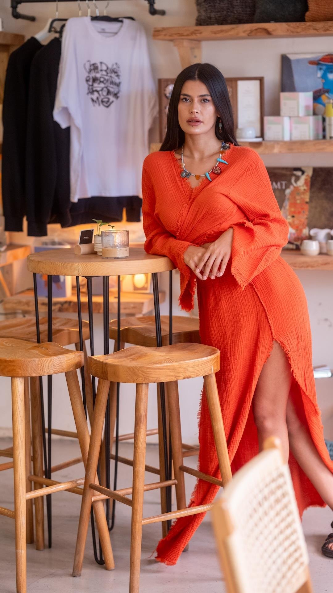 Müslin Yırtmaçlı Etek ve Bluz Takım