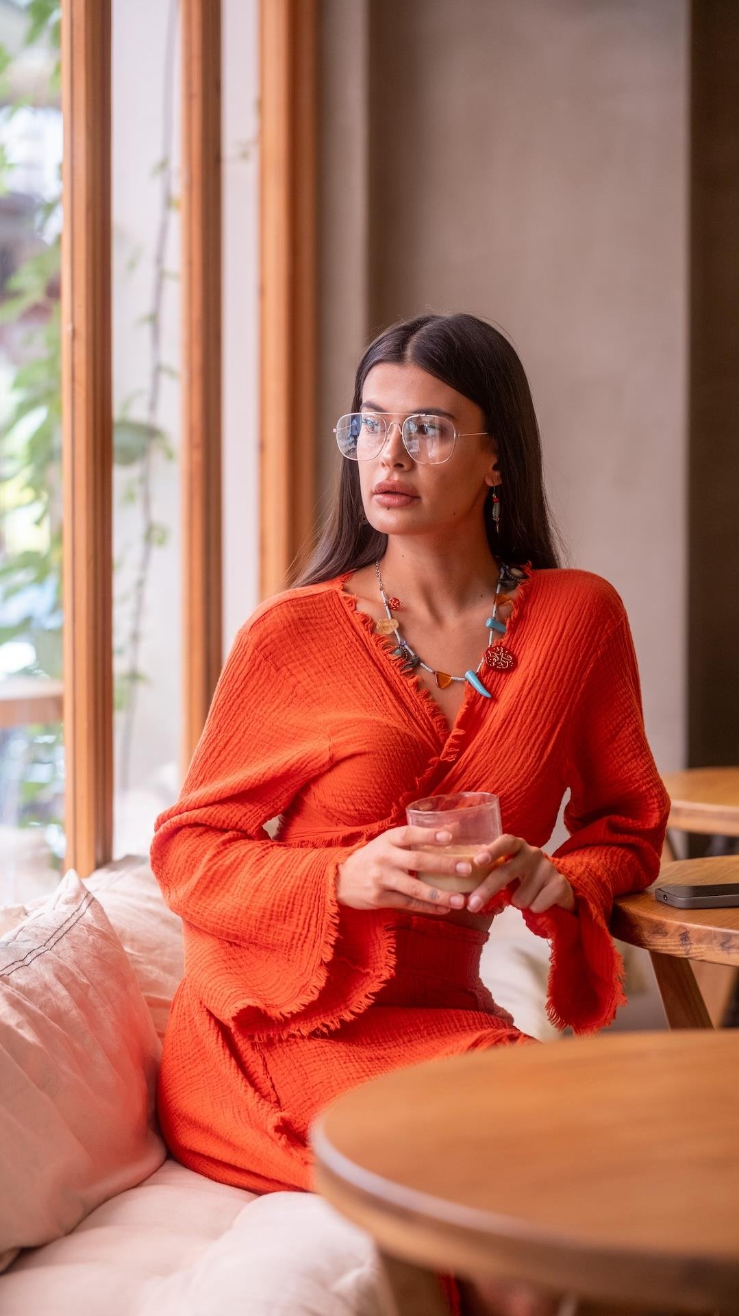 Müslin Yırtmaçlı Etek ve Bluz Takım