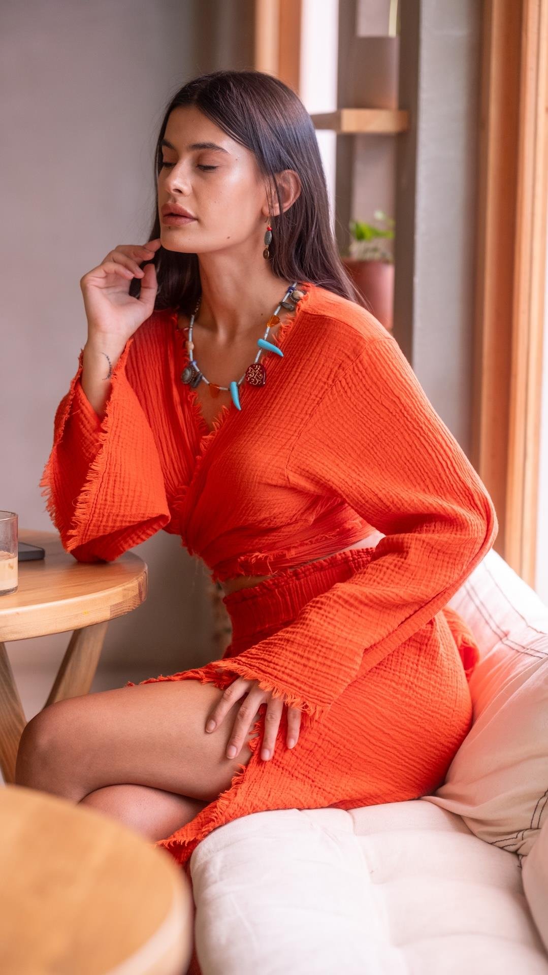 Müslin Yırtmaçlı Etek ve Bluz Takım