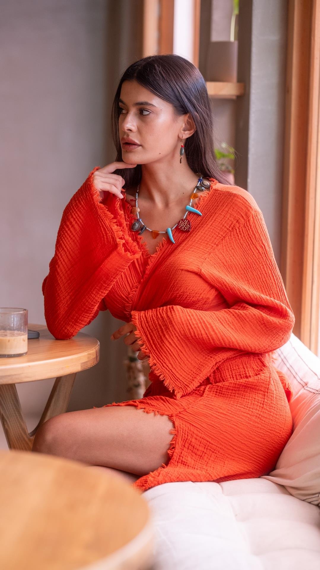 Müslin Yırtmaçlı Etek ve Bluz Takım