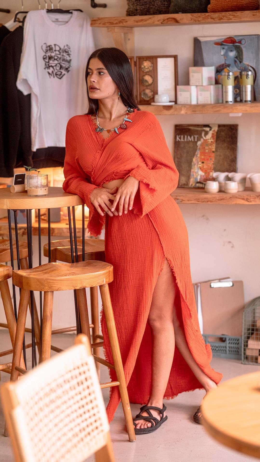 Müslin Yırtmaçlı Etek ve Bluz Takım