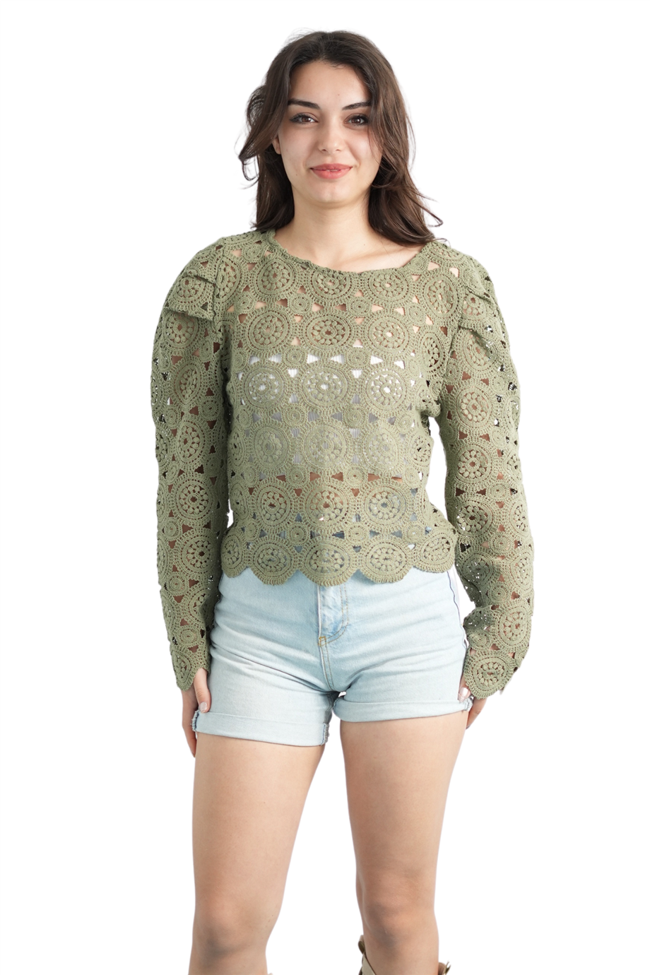 Özel Tasarım Haki Dantel Bluz
