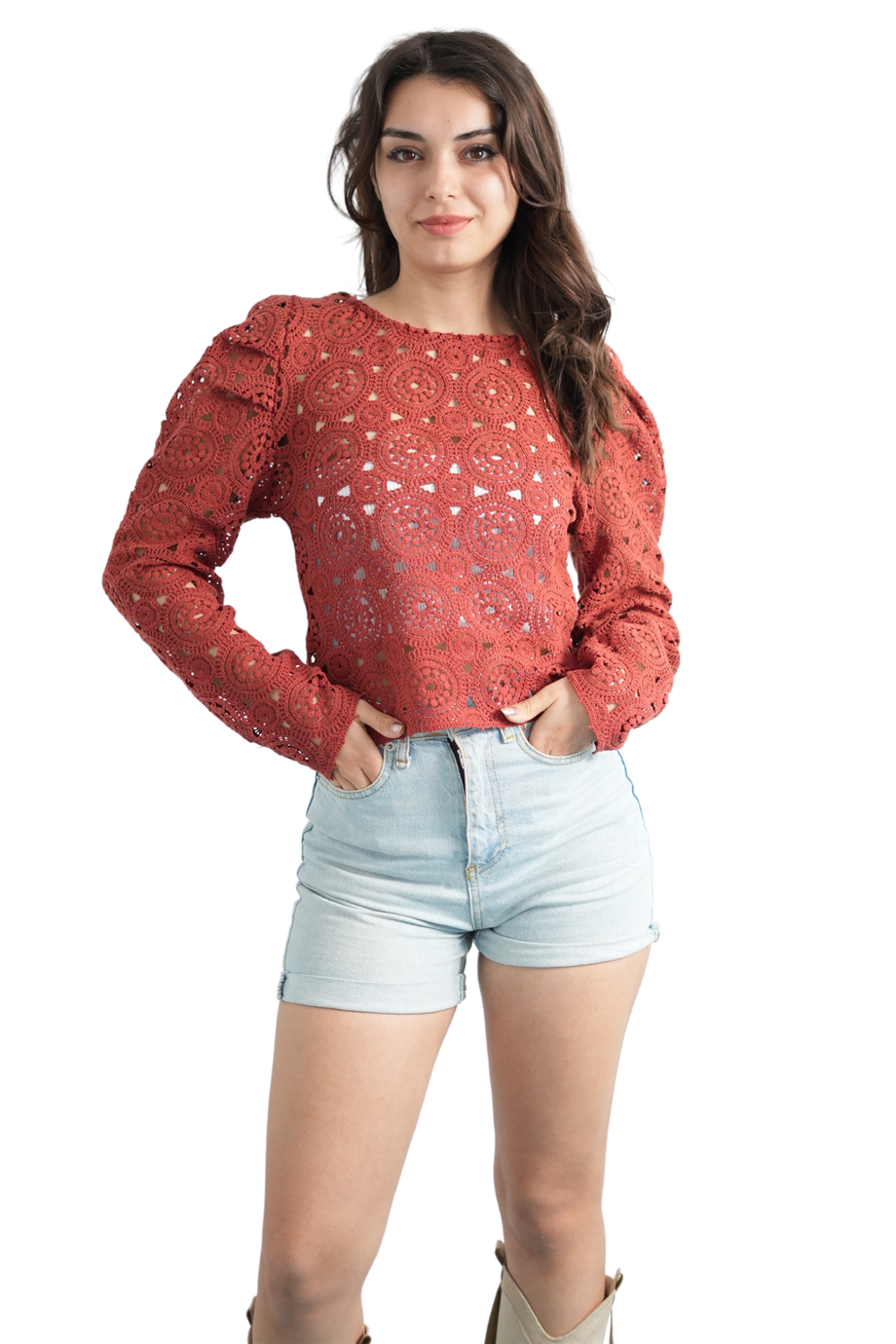 Özel Tasarım Kiremit Dantel Bluz