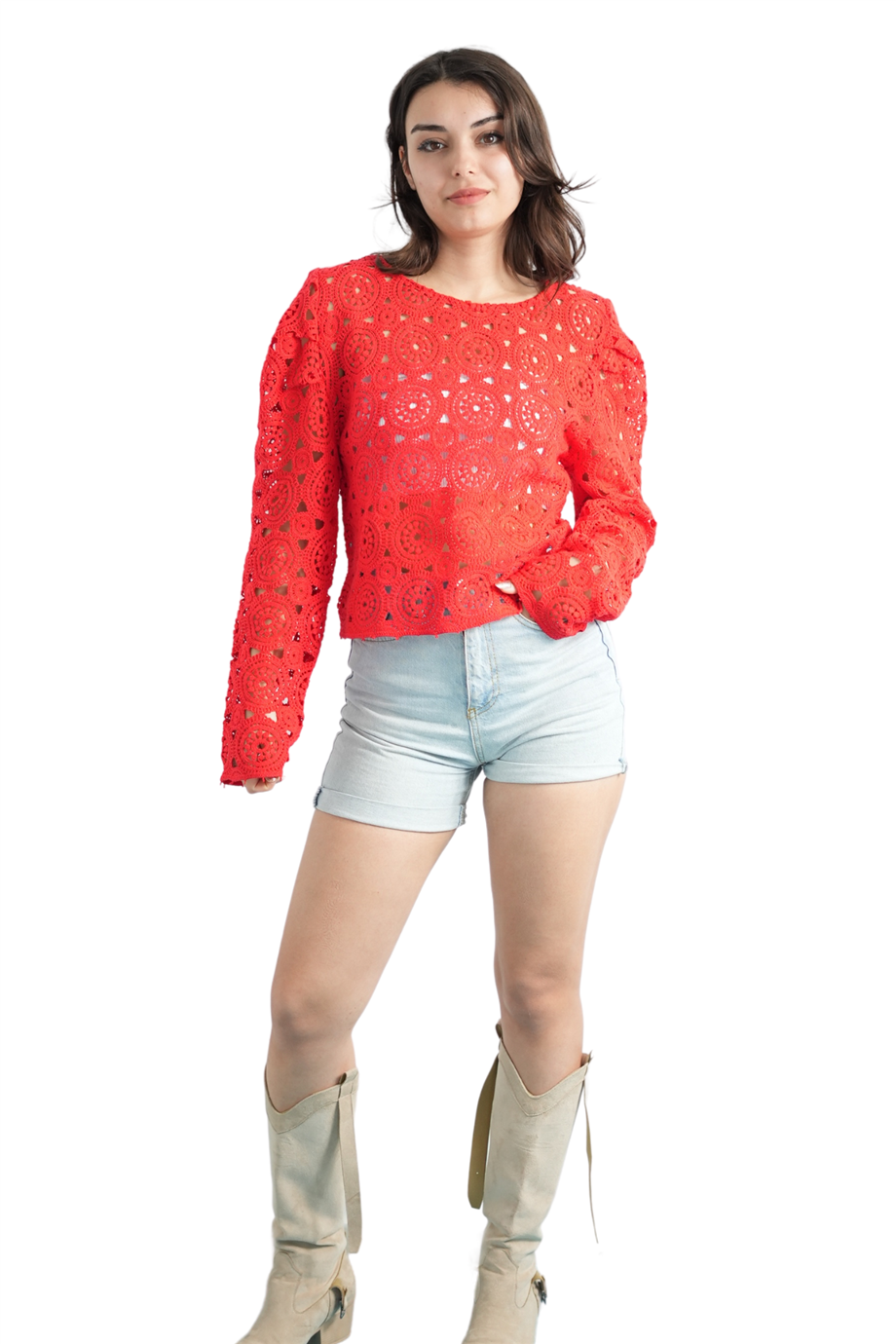 Özel Tasarım Kırmızı Dantel Bluz