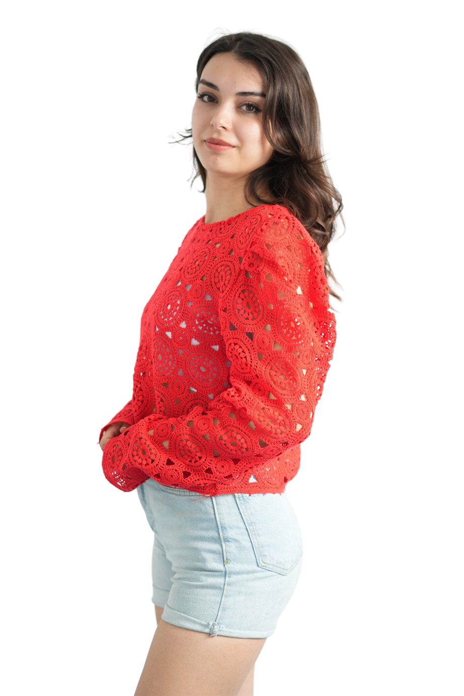 Özel Tasarım Kırmızı Dantel Bluz