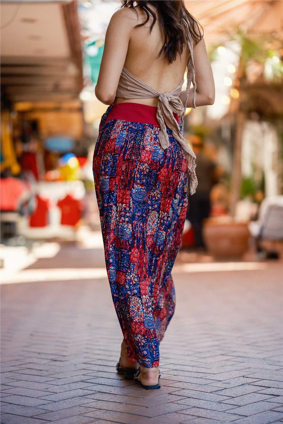 Pembe Beli Lastikli Drape Detaylı Otantik Etek