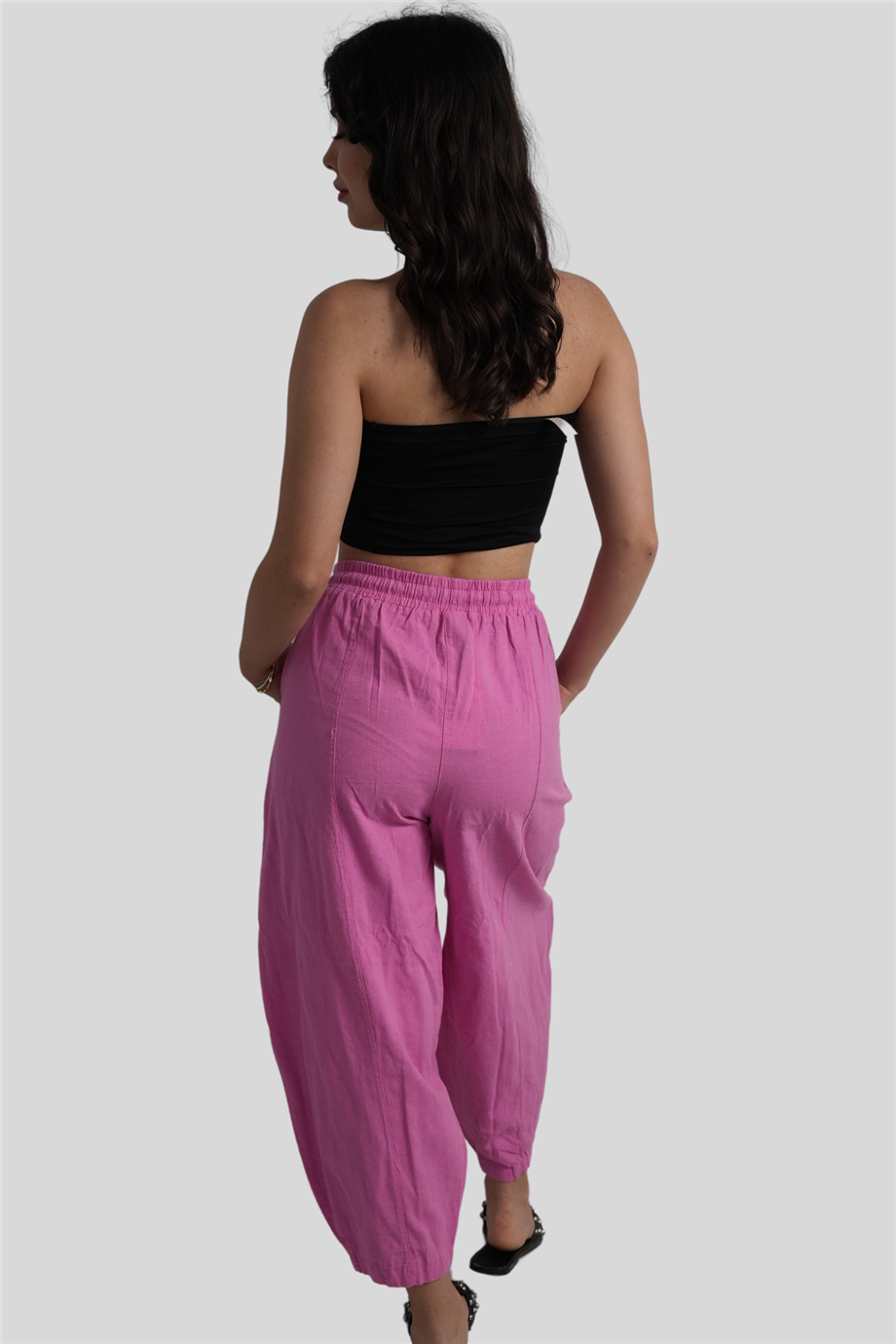 Pembe Beli Lastikli Salaş Pantolon
