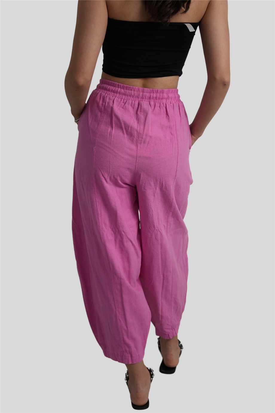 Pembe Beli Lastikli Salaş Pantolon