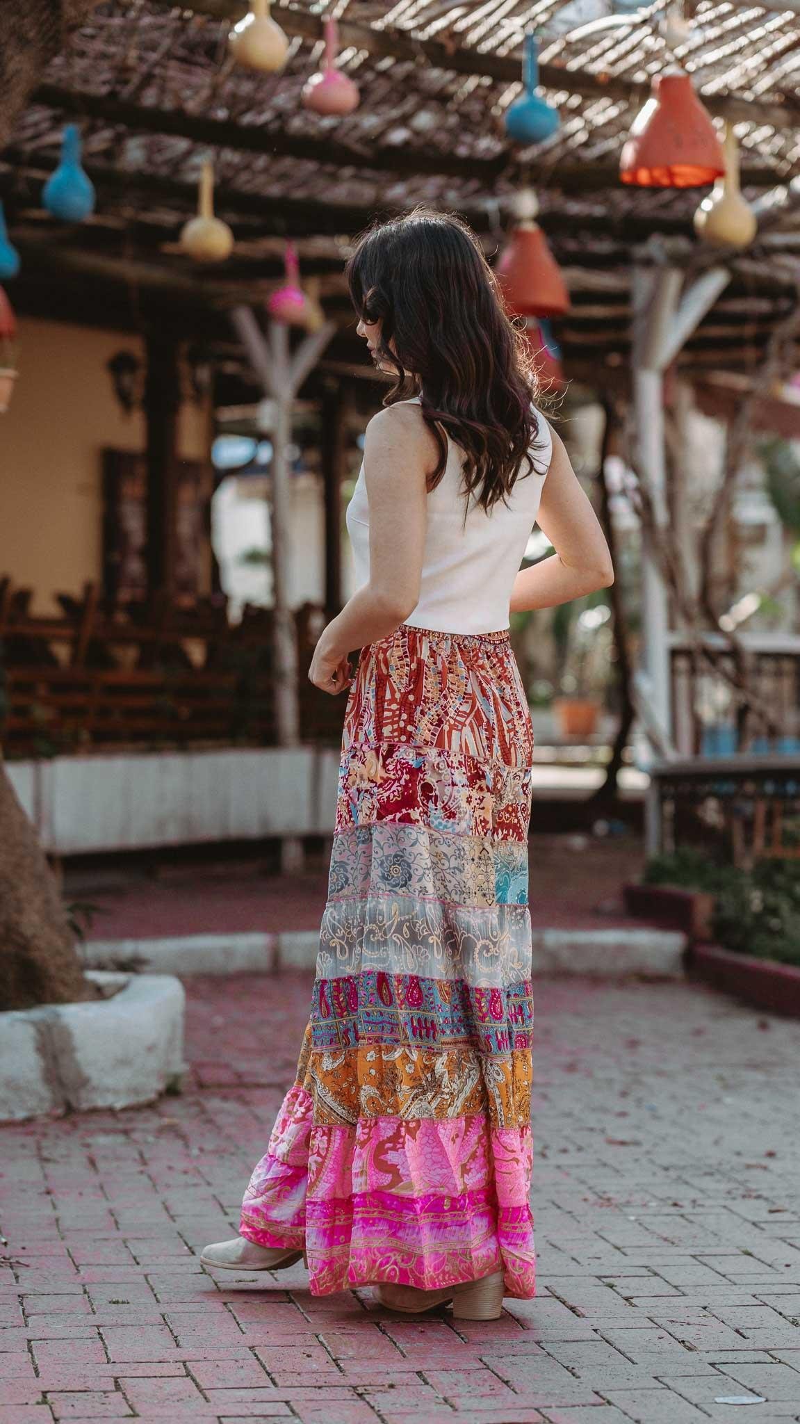 Pembe Bohem Patchwork Palazzo İpek Pantolon