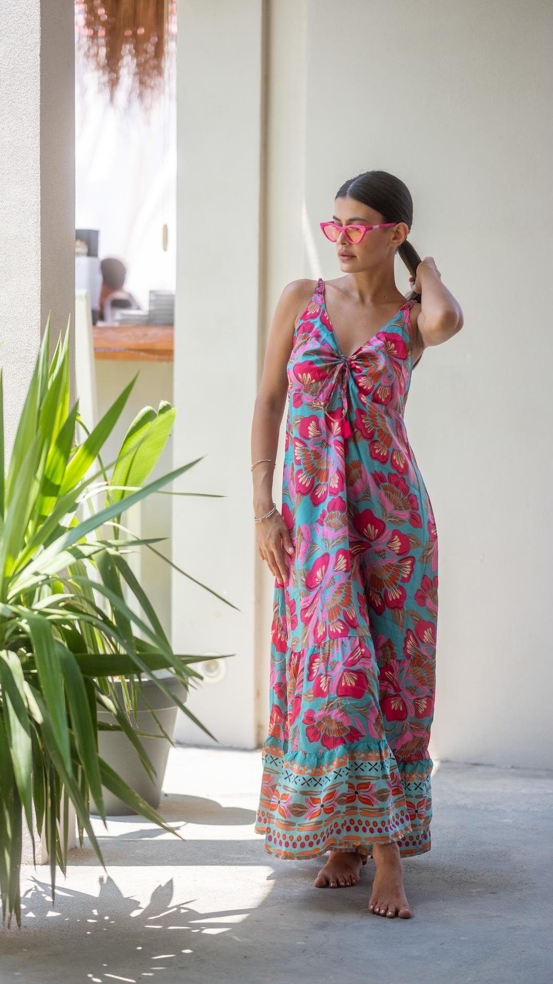 Pembe Renk Askılı İpek Elbise