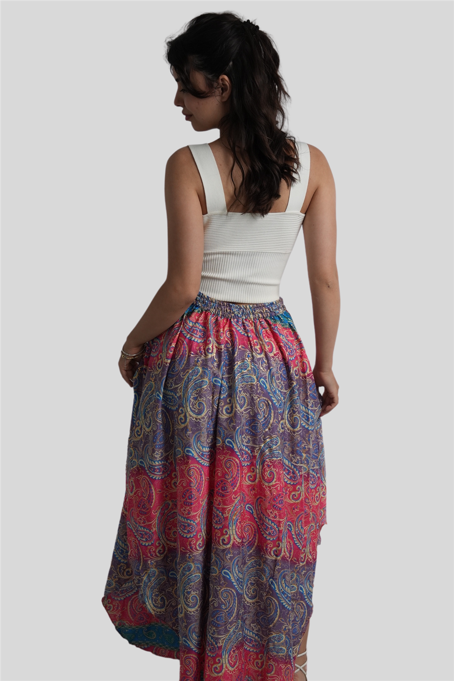 Pembe Renk Gold Detaylı İpek Uzun Etek