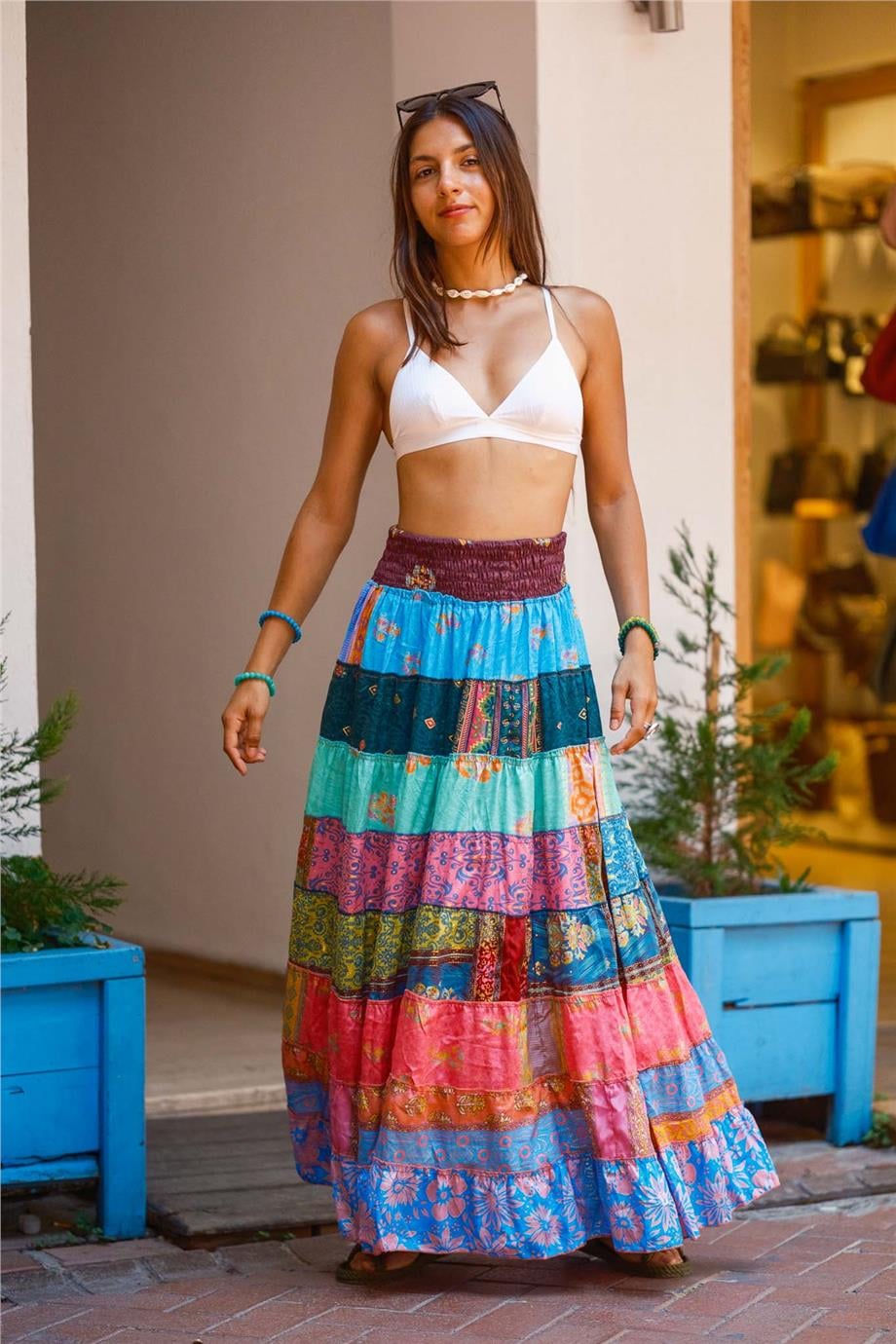 Pembe Renk İpek Patchwork Etek